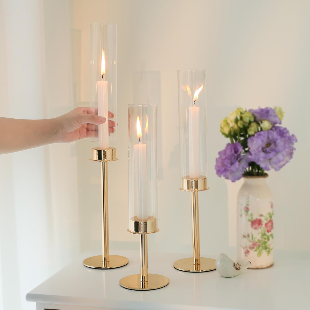 Goldene Kerzenständer mit Glas mieten