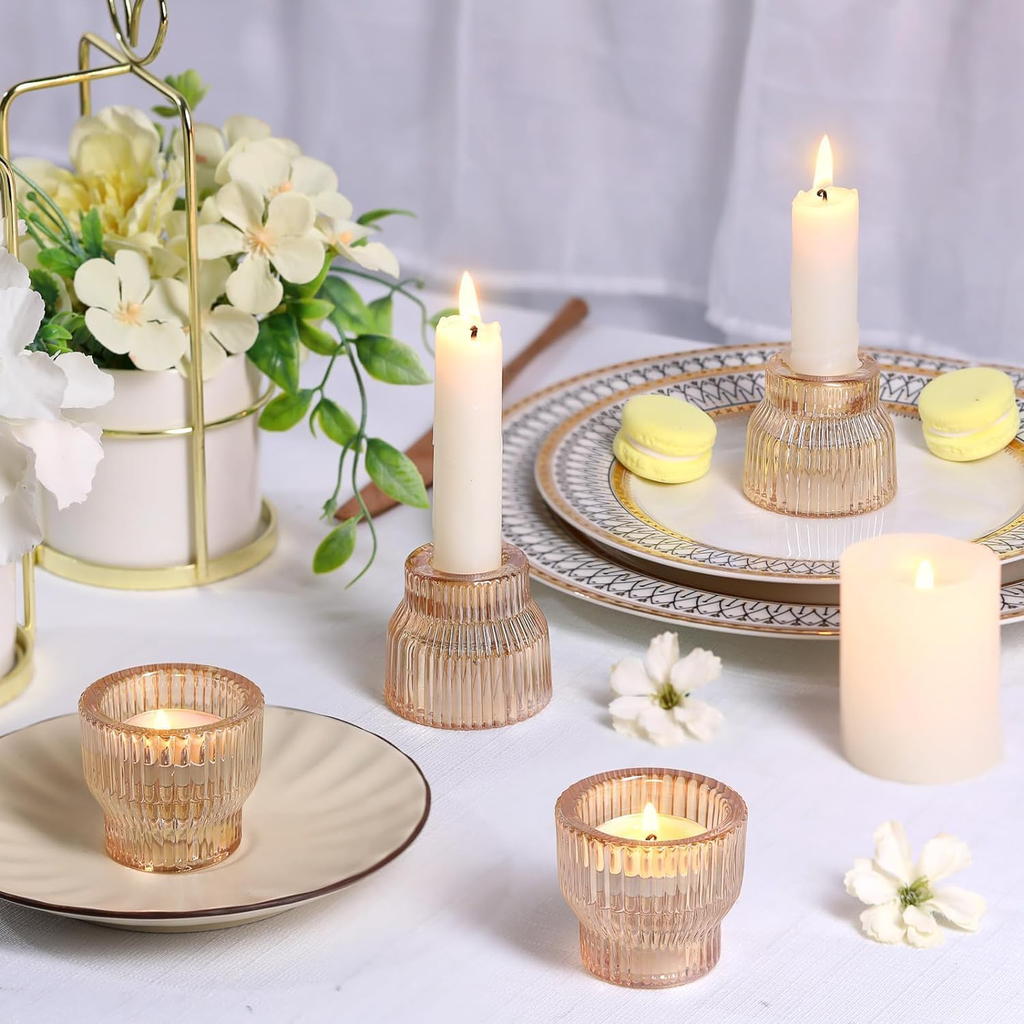 Teelichthalter & Stabkerzenhalter Glas mieten 12er Set Gold